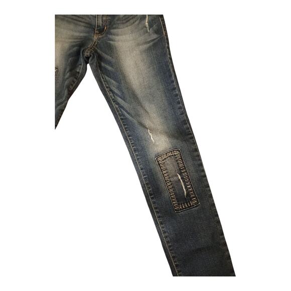 Flying Monkey Platinum Distressed Sashiko Boro Patched Womens Skinny Jeans Sz 28 - Picture 7 of 13